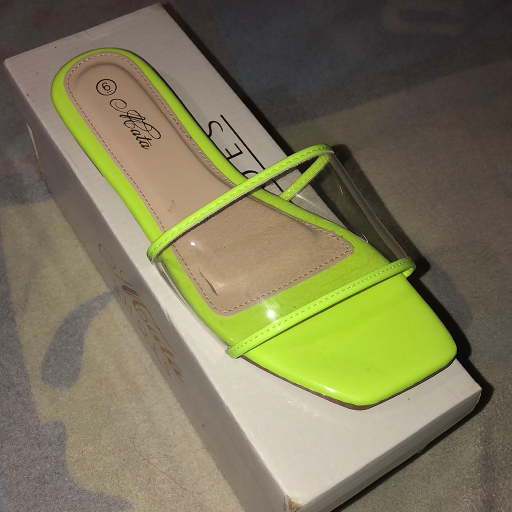 Brand new neon green lime slides sandal slipper women size 6